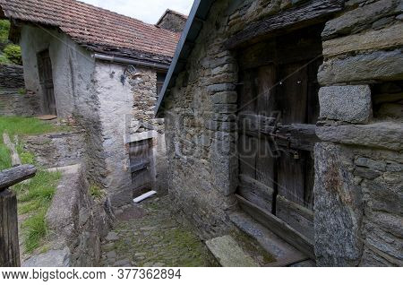 View Of A Typical Old Village Alley Of Bigorio In The Capriasca Region In Switzerland.