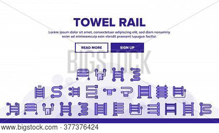 Heated Towel Rail Landing Web Page Header Banner Template Vector. Towel Rail Bathroom Heating Radiat