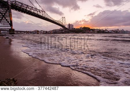 Hercilio Luz Bridge, Postcard Of The State Of Santa Catarina, Steel Cable Bridge.