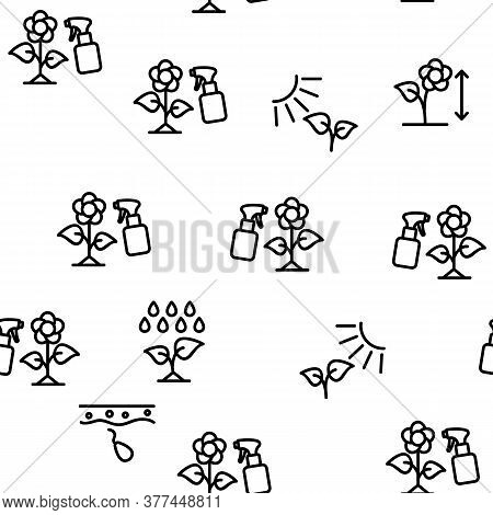 Growing Flowers Plants Vector Seamless Pattern Thin Line Illustration