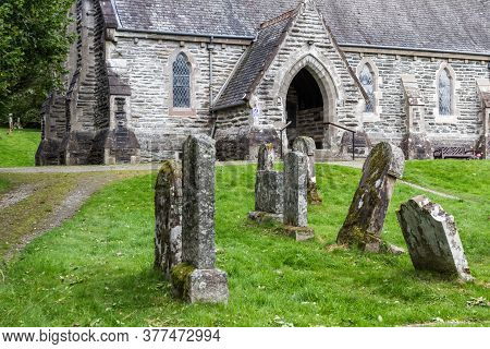 Balquhidder, Scotland  - September 17 2019: Balquhidder Church And Cemetery In The Scottish Highland