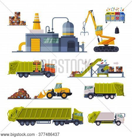 Industrial Garbage Recycling Set, Waste Processing Factory, Garbage Truck, Garbage Collection, Trans