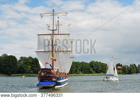 Mikolajki, Poland, July 12: Boats At Harbor On July 12, 2020 At Mikolajki, Poland. Mikolajki Is A Re