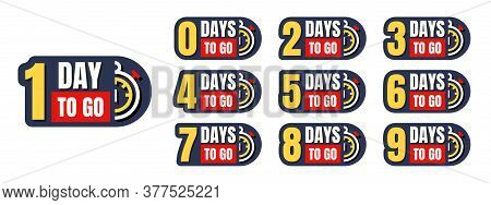 One-ten Days To Go Yellow, White, Red, Black Promotion Vector Badges Isolated On White. Countdown Le