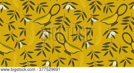 Pattern With Greek Food. Seamless Repeating Pattern. Olive Branches. Natural Products For A Mediterr