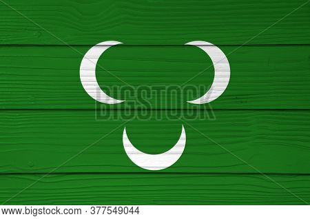 Ottoman Tripolitania 18th Century Flag Color Painted On Fiber Cement Sheet Wall Background. Three Wh