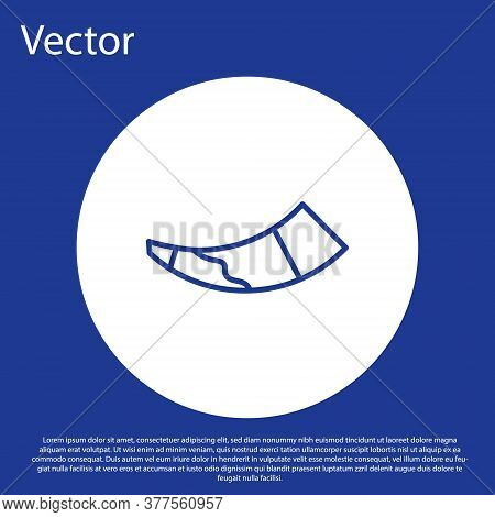 Blue Line Hunting Horn Icon Isolated On Blue Background. White Circle Button. Vector