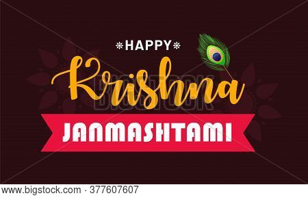 Happy Krishna Janmashtami Design Background, Illustration. Typographic Emblems, Logo Or Badges. Usab