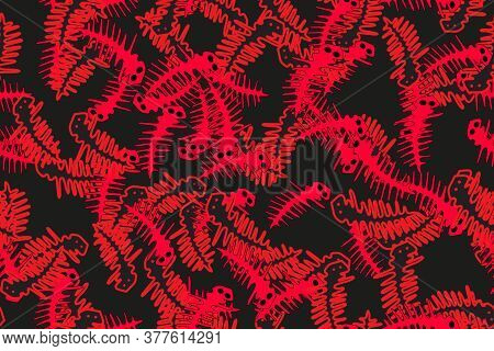 Red And Black Countur Lizards Seamless Pattern