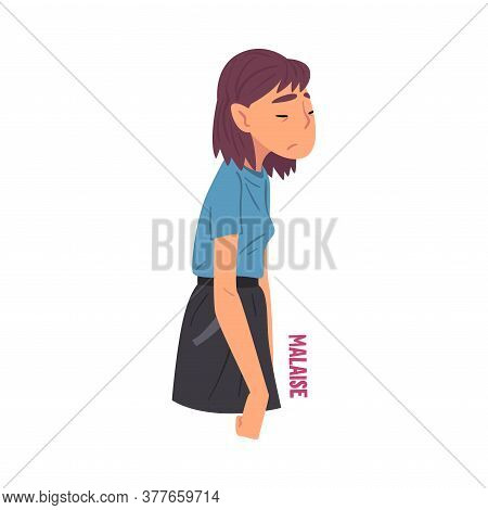Cold Symptom, Girl With Malaise, Medical Treatment And Healthcare Concept Cartoon Style Vector Illus