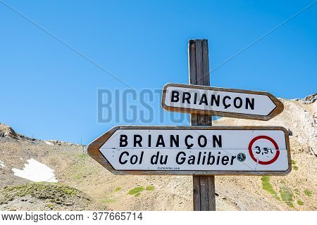 Col Du Galibier, France - July 8, 2020: The Col Du Galibier At 2642 Metres Is A French Alpine Mounta