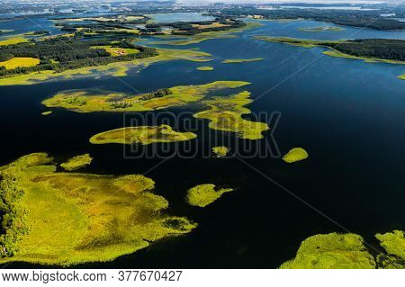Top View Of The Snudy And Strusto Lakes In The Braslav Lakes National Park, The Most Beautiful Lakes