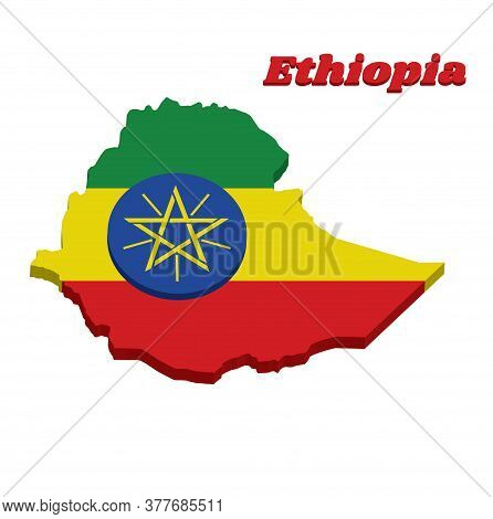 3d Map Outline And Flag Of Ethiopia, A Horizontal Tricolor Of Green Yellow And Red With The National