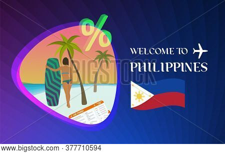 Welcome To Philippines Vector Illustration Concept. Sale Of Tours In Philippines Manila, Boracay Or 