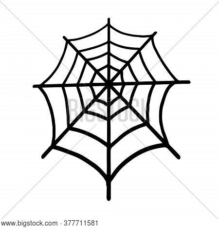Web Isolated On A White Background. Web For Halloween, A Scary, Ghostly, Spooky Element For Design O