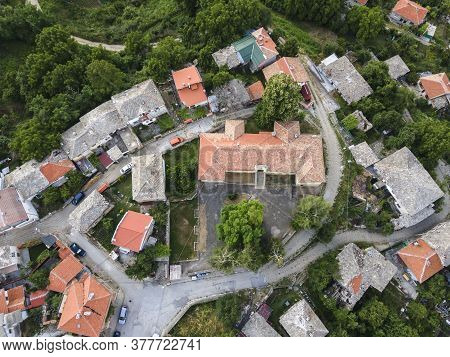Aerial Sunset View Of Village Of Yavrovo With Authentic Nineteenth Century Houses, Plovdiv Region, B