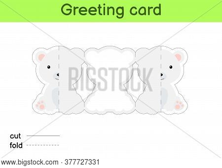 Cute Polar Bear Fold-a-long Greeting Card Template. Great For Birthdays, Baby Showers, Themed Partie