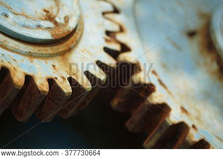 Old Backlash Of The Engine Used In Industrial Applications. The Gears Of A Old And Vintage Machine.