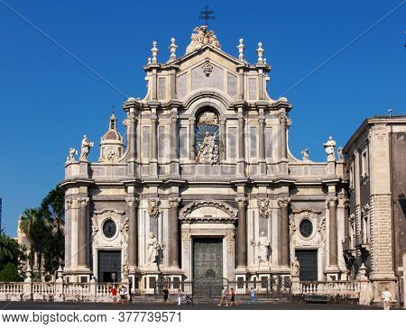 facade S. Agata Cathedral in Catania monument of baroque architecture, of Sicily  landmark of culture religious and traditions