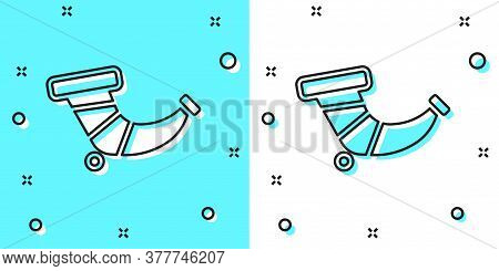 Black Line Hunting Horn Icon Isolated On Green And White Background. Random Dynamic Shapes. Vector
