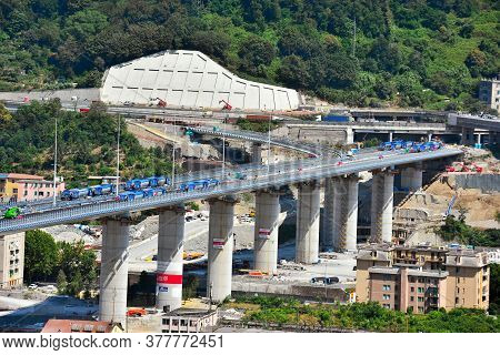Genoa, Italy, July 20 Testing And Load Tests Of The New Genoa Bridge With Trucks And Radio-controlle