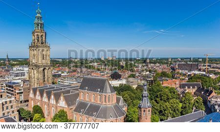 Historic Martini Church Tower Dominating The Skyline Of Groningen, Netherlands