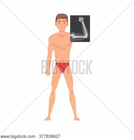 Young Man Standing In Undershorts Doing His Forearm Roentgen Vector Illustration