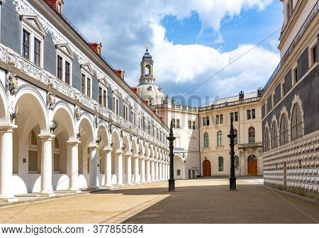 Dresden Castle With Frauenkirche (church Of Our Lady) Dome At Background In Dresden, Germany