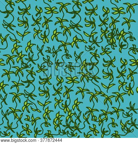 Endless Pattern Of Sea Green Algae On A Blue Background