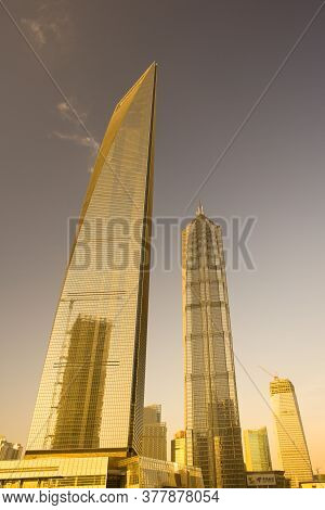 Pudong, Shanghai, China, Asia - November 18, 2008: View Of The Swfc, Shanghai World Financial Center