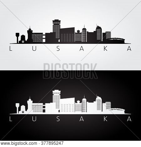 Lusaka, Zambia Skyline And Landmarks Silhouette, Black And White Design, Vector Illustration.