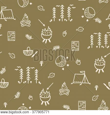 Seamless Background Tent Gender Neutral Baby Pattern. Simple Whimsical Minimal Earthy 2 Tone Color. 