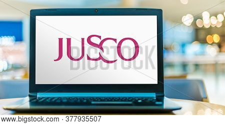Poznan, Pol - May 21, 2020: Laptop Computer Displaying Logo Of Jusco, A Chain Of Hypermarkets In Jap