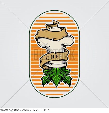 Logo Hat Chef Hydroponik For Restaurant Wih Banner