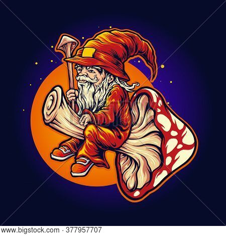 Illustrations Magic Mushrom Logo Shaman Mascot Fly