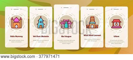 Temple Architecture Building Onboarding Mobile App Page Screen Vector. Religion Collection Nation Te