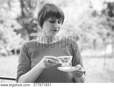 Mature European Pretty Good Woman On A Weekend Near Cottage Have A Good Mood At Summer Sunny Time