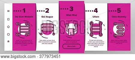 Heated Towel Rail Onboarding Mobile App Page Screen Vector. Towel Rail Bathroom Heating Radiator Dev