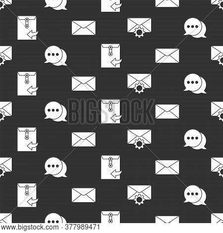 Set Envelope Setting, Speech Bubble Chat, Envelope And Envelope On Seamless Pattern. Vector