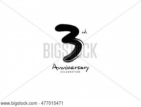 3 Years Anniversary Celebration Logo Black Paintbrush Vector, 3 Number Logo Design, 3rd Birthday Log