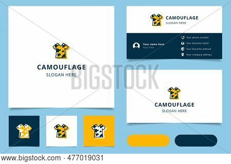 Camouflage Logo Design With Editable Slogan. Branding Book And Business Card Template.