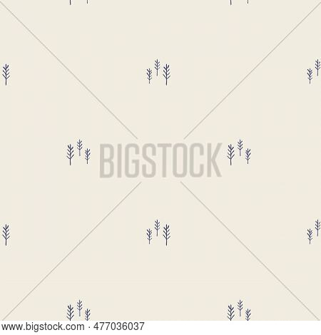 Masculine Block Print Woodland Tree Vector Pattern. Seamless Sketchy Outdoor Forest Organic Style Fo