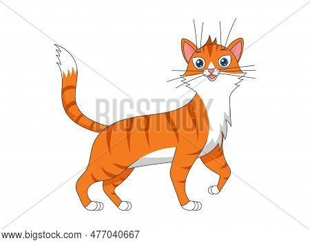 Cute Cartoon Funny Red Striped Cat. Kind Drawing Smiling Baby Animal Pet Kitten Playful. Creative Gr