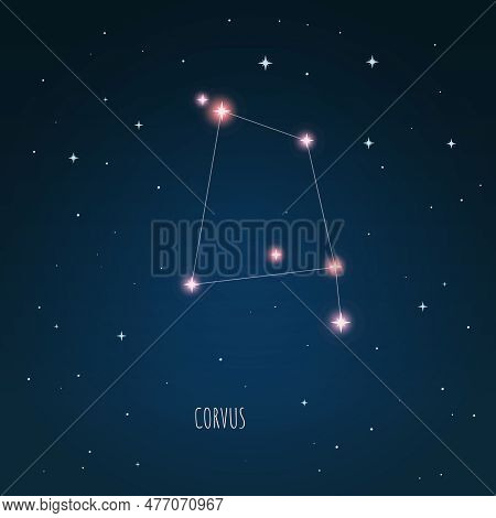 Constellation Corvus Scheme In Starry Sky. Open Space. Vector Illustration Corvus Constellation In O