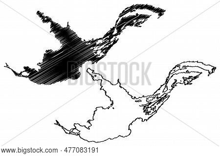 Great Slave Lake (canada, North America) Map Vector Illustration, Scribble Sketch Tidee, Tinde'e, Tu