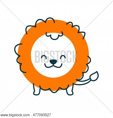 Lion Cartoon Vector Animal, Circle Maths Shape. Cute Jungle Creature, Preschool And Kindergarten Bas