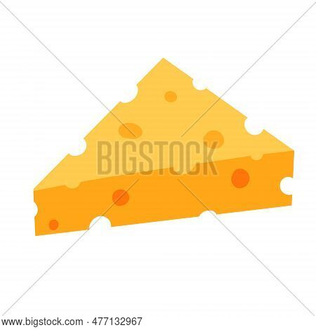 Triangular Piece Of Cheese With Holes. Swiss Dairy Product. Delicious Flat Style Food. Organic Meal 