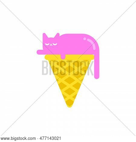 Ice Cream Cat Isolated. Eskimo Pet. Vector Illustration