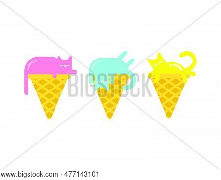 Ice Cream Cat Isolated. Eskimo Pet. Vector Illustration