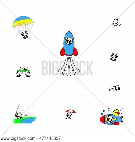 Pattern For Fabric. Repeating Pattern. On A White Isolated Background. Drawing Funny Pandas Pattern 